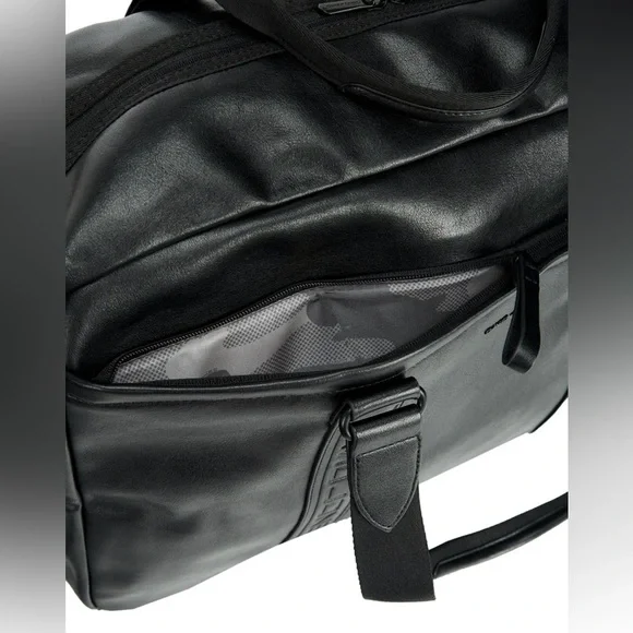 NWT David Jones Black Leather Travel Duffle Bag Gym Weekender 20x11x9 in - Picture 7 of 11
